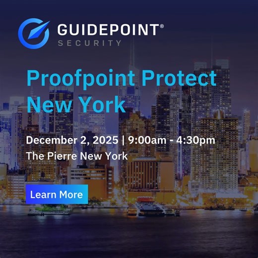 Heading to #ProofpointProtect New York on December 2? Meet our experts at the GuidePoint Security booth to discuss the #cybersecurity trends we're seeing today—from accelerating AI to data protection pressures—and what they mean for your 2026 planning. Learn more: https://okt.to/uKxIBF | GuidePoint Security | Facebook