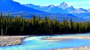 Athabasca River flowing from the Athabasca Falls in Jasper National Park ,canada