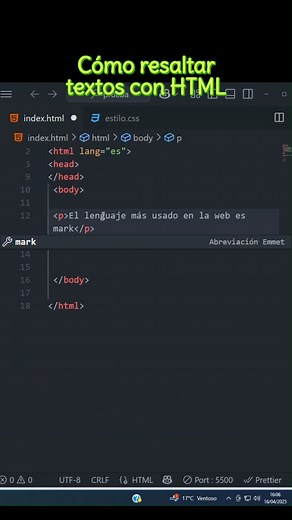 5.2K views · 91 reactions | Asi puedes resaltar texto con el atributo mark en html #programacionweb #desarrolloweb #programadoresweb #html #javascript | Progamacion web, | Facebook