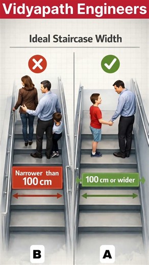 Ideal Staircase Width 🚶‍♂️🏠100 cm Stair Width Rule You Must Follow!#vidyapathengineers