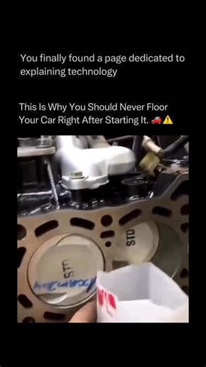Technology Explained on Instagram: "Follow @explaining.tech to learn everything about technology one post at a time 🧠⚙️ When you start your engine, it’s not just ready to go—it’s cold, and that makes a huge difference internally. For the first few minutes, your engine oil is thick and hasn’t had time to properly circulate and coat all the critical components. This means crucial parts like the camshafts, piston rings, and cylinder walls are operating with less-than-optimal lubrication. Flooring 