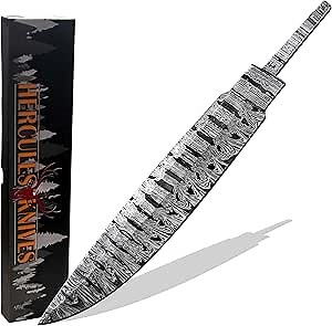 Custom Hand Forged Damascus Steel Blank Blade Hunting Knife Bowie Blade Damascus Blade Billet Camping, Survival, Collectors Knives Handmade Knife Making Supply (BWE-04)