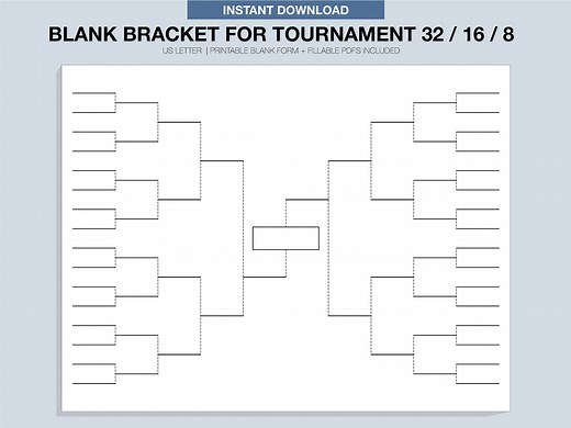 Blank Tournament Bracket, Printable, Fillable PDF, Single Elimination - Etsy