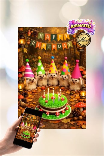 Hedgehog Forest Birthday Animated Digital Video E Card Cute Woodland B-day Animal Party With Happy Birthday Bunting and Cake Celebration - Etsy