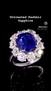 This breathtaking ring showcases an exceptional unheated cushion cut Kashmir sapphire weighing an impressive 9.38 carats. The rare gem has been certified by both the American Gemological Laboratories and the Swiss Gemmological Institute as having originated in Kashmir and having received no heat treatment, meaning its magnificent color is completely natural. The rare sapphire is complemented by ten old European and Swiss cut white diamonds totaling 4.00 carats and set in platinum with 18K yellow