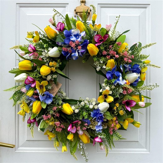 Artificial Floral Spring Wreath for Front Door With Tulips - Etsy
