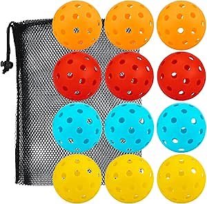 USAPA Approved Outdoor Pickleball Balls - 8/12/16 Pack of 40-Hole Tournament-Ready Pickleballs with Mesh Bag | Hard Bounce and High Elasticity Pickle Ball Set in 4 Vibrant Colors