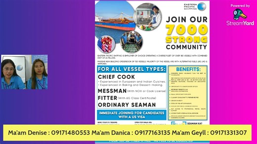 Welcome to Trans-Global Maritime Agency, Inc.! We are a POEA-licensed maritime agency dedicated to empowering Filipino seafarers with exceptional global shipping careers. Follow our page for the latest job postings and maritime news. Your next voyage starts here! Apply through our Website: https://trans-global.com.ph/apply-online/ form: https://forms.gle/kPYJsopWDg8sJHig8 Ma'am Denise : 09171480553 Ma'am Danica : 09177163135 Ma'am Geyll : 09171331307 POEA-100-SB-111620-R-MLC "NO FEES SHALL BE CO