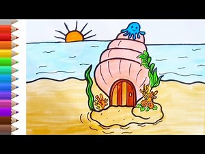 How to Draw sea shell house drawing for kids #drawing #howtodraw #stepbystep