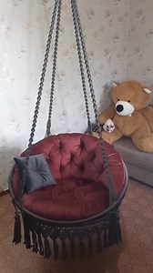 Macrame Swing Chair: Graphite & Wine Butterfly Pattern, Velour Pillows - Etsy