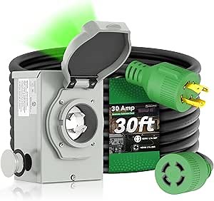 30 Amp Generator Cord 30FT and Power Inlet Box, Pre-Drilled 30 Amp Generator Inlet Box with Cord, NEMA L14-30P to L14-30R Generator Cord Waterproof Combo Kit, ETL Listed