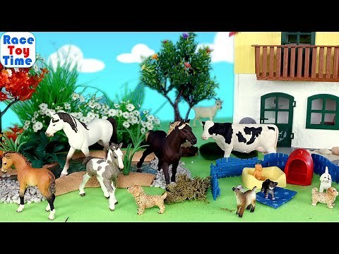 Schleich Farm World Horse Puppy Pen and Farm Animals Toys For Kids