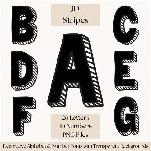 Bold 3D Stripe Font Clipart | Decorative Alphabet PNG | Striped Lettering Font | Transparent Background Letters | Digital Download - Etsy Australia