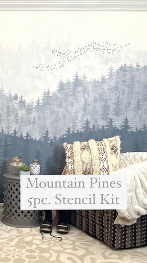 Stencil a Misty Mountain Mural 🏔️ Create a cozy, mountainside retreat using stencils! Our Mountain Pines 5-piece Stencil Kit gives you all the tools you need to paint the outdoorsy mural of your dreams. So grab your brushes and let’s get started! Where are you painting this? 📌 Mountain Pine 5-Piece Stencil Kit #cuttingedgestencils #stencils #mural #mountainmural #pinetrees #stenciled #trees #handpainted #muralpainting #stenciling #diy #accentwall #wallinspiration | Cutting Edge Stencils
