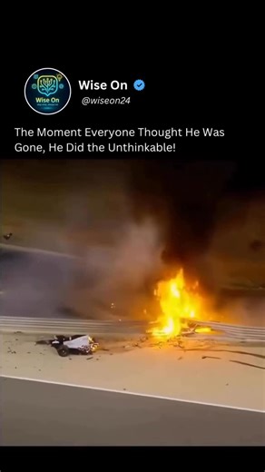 Wise On on Instagram: "In one of the most unforgettable moments in Formula 1 history, Romain Grosjean miraculously walked out of a fiery crash during the 2020 Bahrain Grand Prix. His car split in half and burst into flames after hitting a barrier at nearly 140 mph. For 28 seconds, Grosjean was trapped inside a fireball before climbing out, engulfed in smoke but alive - protected by his halo device, fire suit, and sheer willpower. As medics rushed to help, the world watched in stunned silence, th