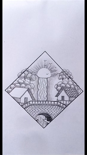 🎨 Beautiful Sunset Waterfall Drawing | Easy Pencil Scenery Sketch | Relaxing Art Tutorial 🌅💦