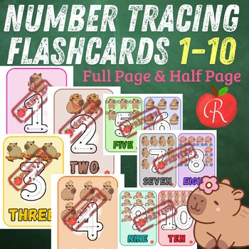 Number Tracing Flashcards 1–10 Math PreK–2 Classroom Decor Printable Capybara
