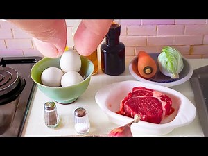 MINI EGG & BEEF STIR FRY Miniature Food KITCHEN Toy Play SET COOKING TINY FOOD [ ASMR ]