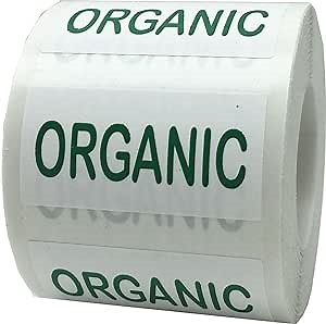 White with Green Organic Rectangle Stickers, 3/4 x 1.5 Inches in Size, 500 Vibrant Labels on a Roll for Product Labeling and Organization - Made in The USA