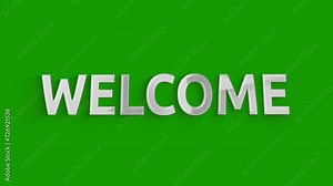 Animation of Welcome lettering text in white color and 3d effect on the green screen alpha channel. Great for a good way to start your vlog video so that everyone enjoys it. Transparent background