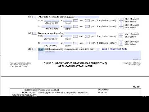 FL-311, Child Custody and Visitation Application Attachment