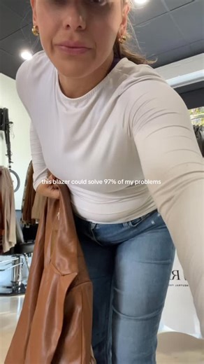 she means business — and her blazer understood the assignment ⚡️ HARLEY FAUX LEATHER BLAZER - CAMEL - $119 #BareRags #ShopSmall #NeutralStyle #OOTD #FallOutfits | Bare Rags | Facebook