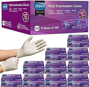 Inspire Stretch Vinyl Exam Gloves | THE ORIGINAL Quality Disposable Latex Free Medical Glove Cleaning Cooking Food Service Labs Healthcare and Household, Medium 1000 Count
