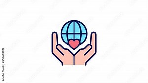 Animated nonprofits color icon. Humanitarian mission. Charitable organization. Seamless loop HD video with alpha channel on transparent background. Simple filled line motion graphic animation