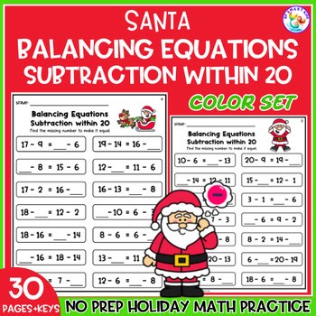 Santa Balancing Equations Subtraction Within 20 Christmas Math Worksheets Color