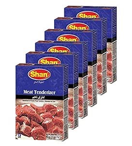 Shan Meat Tenderizer Seasoning Mix 1.4 oz (40g) - Double Strength Tenderizing High Altitude Cooking Powder - Suitable for Vegetarians - Airtight Bag in a Box (Pack of 6)