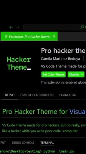 Pro Hacker theme in VScode #python #coding