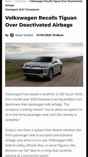Volkswagen Recalls Tiguan Over Deactivated Airbags