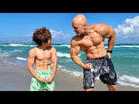 Muscle Kid Challenged a Bodybuilder on the Beach!