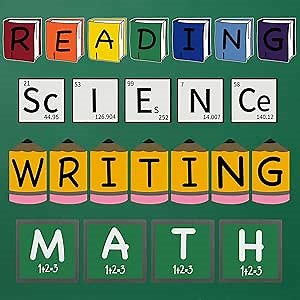 23 Pcs Core Subjects Classroom Decoration Bulletin Board Set Science Reading Math Writing Bulletin Board Paper Book Sign Classroom Decor for Preschool Kindergarten Blackboard Craft Wall Decor