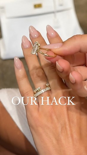 EAST WEST GEM CO. // on Instagram: "We can make a traditional eternity band, stack flush with a ring that has a donut or a basket 🪄 How?! By adding an open band (or two, depending on the elongation of your stone and the size of your donut). Watch and see 👀 -————————— #EASTWESTHARPER - 4.15 carat center (1.47 ratio) - 11x7.5mm crushed ice hybrid radiant, modern white moissanite set in a 14k yellow gold setting - 1.5mm solitaire band, donut and an invisible halo - $2,925 (as shown) 💵 Or as low 