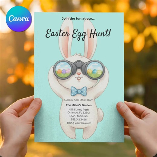 Easter Egg Hunt Invitations Scavenger Teen Treasure Photo Minimalist Bunny Hosting Printable Canva Template Digital Invites Instant Download - Etsy
