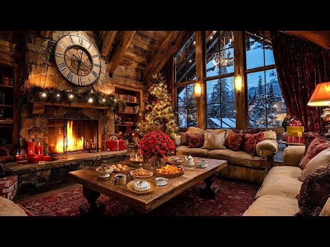 Christmas Hearth & Mountain Cabin Ambience | Cozy Fire, Snowy Night & Holiday Warmth