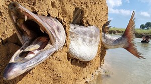 6.1M views · 34K reactions | Big 7 Feet River Monster Catching Form Deep Muddy Hill Hole Underground By Lucky Boy #river_monster | Only Fishing | Facebook