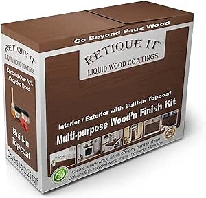 Retique It Muli-Purpose Wood Finish Kit - GO Beyond Faux Wood with Paintable Liquid Wood Based Primer and Gel Stain - Graining Tools Included (2X 8oz, Java)