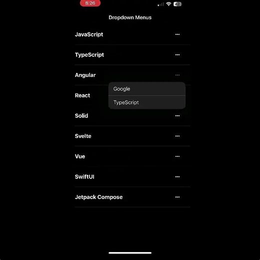NativeScript Dropdown Menus