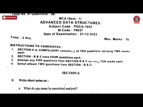 MCA 1ST SEM ADVANCED DATA STRUCTURES DEC 2023 | PTU