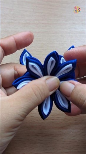 ✨ DIY Blue & White Ribbon Flower | Handmade Kanzashi Craft 🎀