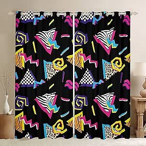 Retro 80s Style Curtains 84"X63",Abstract Geometric Pattern Blackout Curtains Urban Modern Design Circles Triangle Curtains & Drapes Colorful Pop Art Inspired Pattern Window Curtains for Boys Child