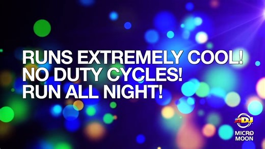 MoonFlower LED ADJ Micro Moon $ 659 pesos MoonFlower con 28 rayos dicroicos multicolores LED blanco brillante de 3 vatios (20 000 horas de duración nominal) Perilla FX: estática o rotación en sentido horario y antihorario Micrófono incorporado para movimiento Sound Active ¡Funciona extremadamente frío! - ¡SIN ciclos de trabajo! ¡Funciona toda la noche! Incluye soporte para colgar Consumo de energía: 10 W máximo Operación multivoltaje: CA: 100-240 V, 50/60 Hz Dimensiones (largo x ancho x alto): 1