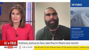 'It shouldn't go ahead': ex-world champion boxer David Haye on Anthony Joshua's fight against Jake Paul in Miami next month. Haye says there's a danger it could be Paul's 'last day on earth' given the gap in quality between the pair. trib.al/kdXA2Dr 📺 Sky 501 | Sky News