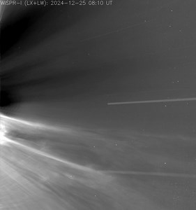 What's it like to fly through the Sun's atmosphere? NASA's Parker Solar Probe is finding out... These record-breaking images were captured on Christmas Day 2024, when the spacecraft hurtled past the Sun at a distance of just 6.2 million km from the surface - closer than we've ever been before. You can see a coronal mass ejection (CME) shooting out into space, and the "solar wind" racing outwards from the Sun's atmosphere. 📷: NASA, Johns Hopkins APL, Naval Research Lab ☀️ Read the full story her