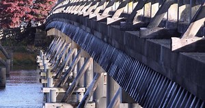 Download Togetsukyo bridge near Katsuragawa river in Kyoto in autumn telephoto shot for free