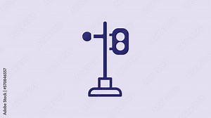 Blue Train traffic light icon isolated on purple background. Traffic lights for the railway to regulate the movement of trains. 4K Video motion graphic animation