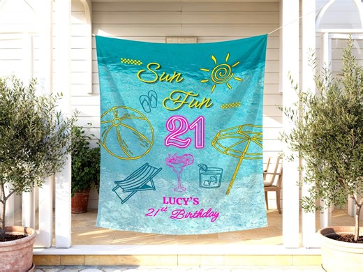 21st Birthday Pool Party Banner Sun Fun 21 Custom Birthday Backdrop Turning Twenty-one Beach Splash Party Birthday Decor Personalized 21st - Etsy