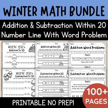 1st & 2nd Grade Winter Math Bundle: Addition Subtraction Within 20 Word Problems